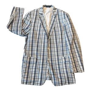 HASPEL Men's Blue Plaid Sport Coat Blazer Suit Jacket Cotton 44L